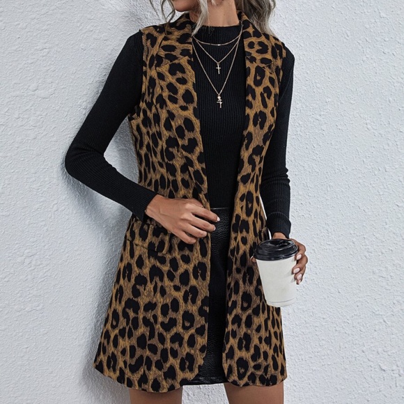 classic leopard print vest with belt grey black - Picture 3 of 11
